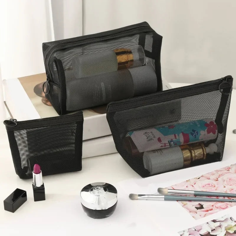 Mesh Small Large Cosmetic Bag for Women Travel Storage Makeup Bag Organizer Female Make Up Pouch